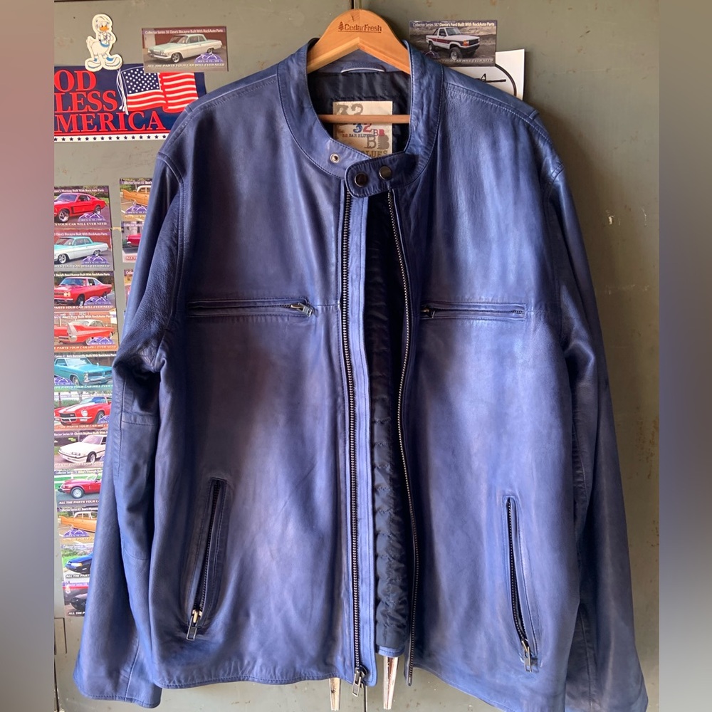 32 Bar Blues Blue Leather Jacket XL